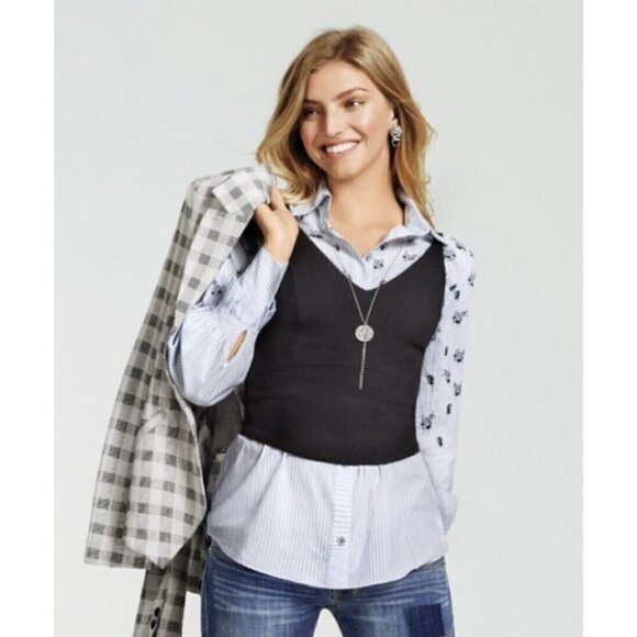 Cabi Blue Floral Pinstripe Button Up Shirt Smocked Ruffled Sleeve Women Sz M - Picture 10 of 12